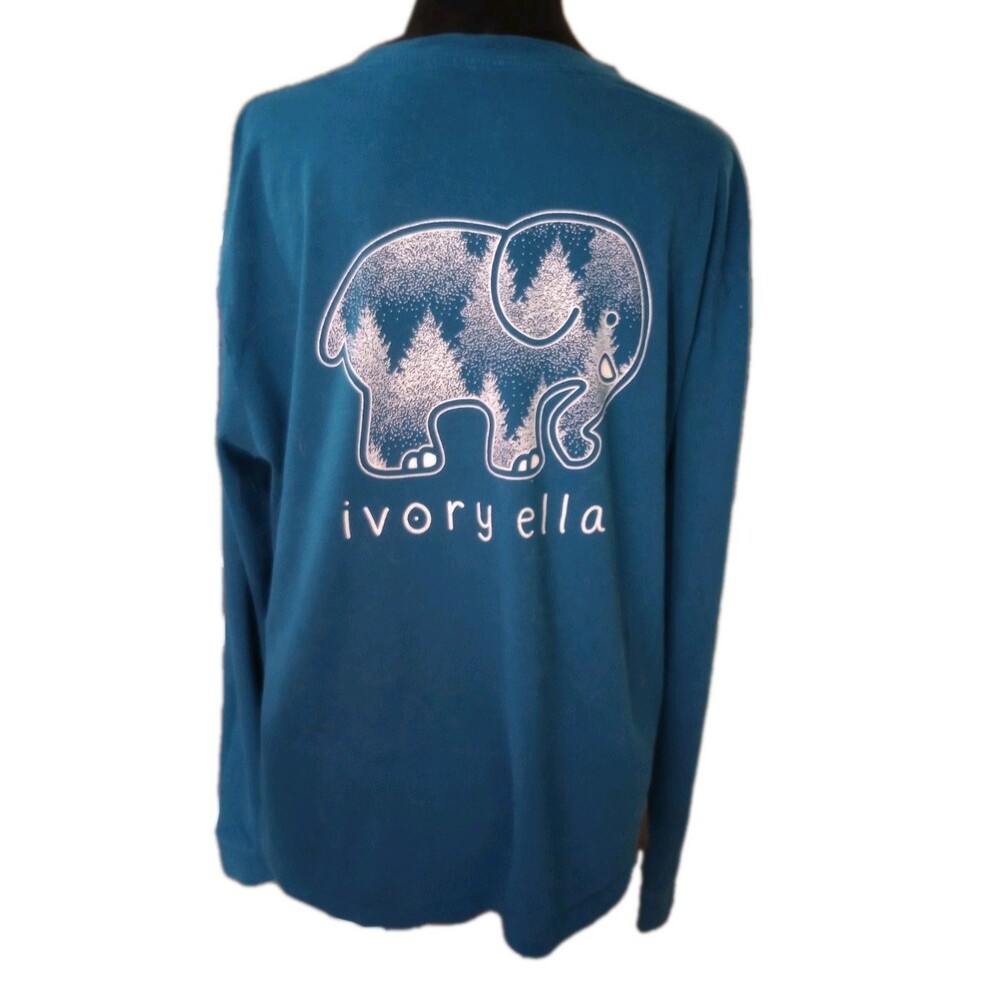 Ivory Ella Women's M Teal Long Sleeve T-Shirt With White Logo On Back
